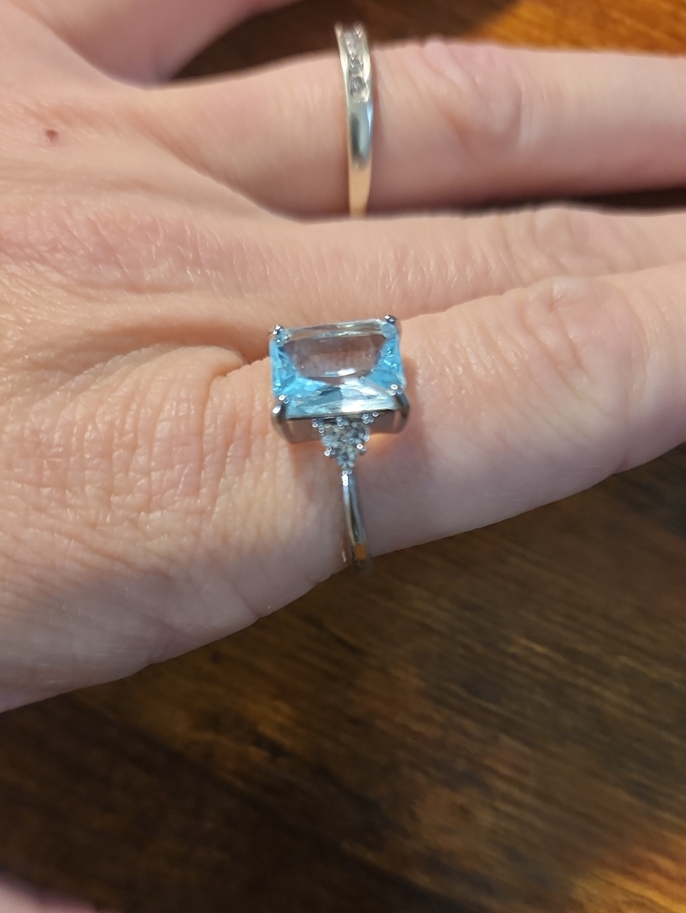 1pc Fashionable New Square Baby Blue Cubic Zirconia Ring, Engagement Ring For